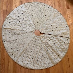 Gold Beaded Christmas Tree Skirt (Reversible) - 47”W x 22”H